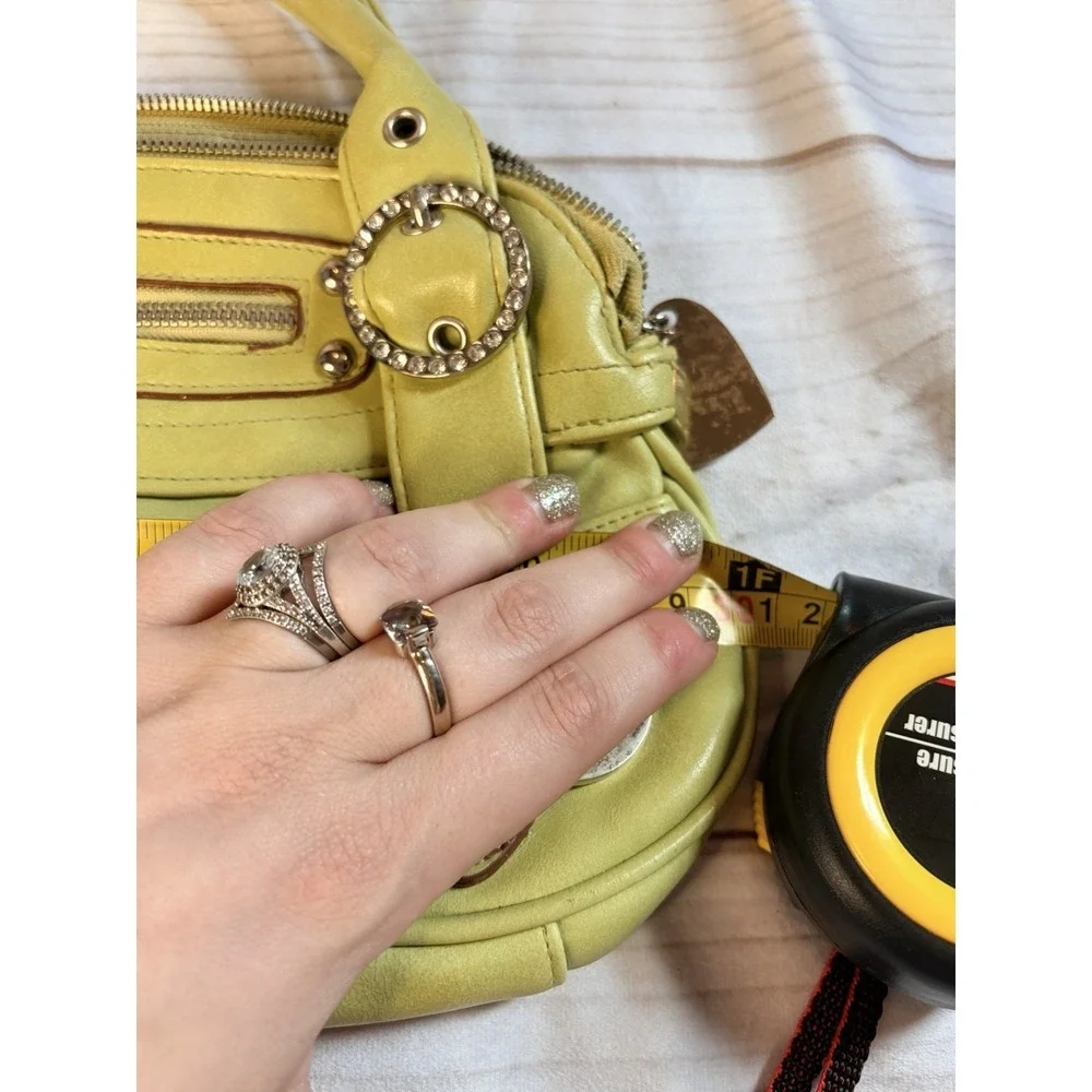 Guess Y2K Lime Green Shoulder Hand Bag Rhinestone Charm McBling Purse Baguette - Picture 7 of 9